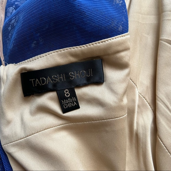 Tadashi Shoji Chantilly Boatneck Lace blue sheath dress - Picture 8 of 10